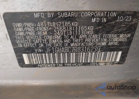 2024 Subaru Impreza Base 5-Door z USA, uszkodzony, nr VIN JF1GUABC7R8316239